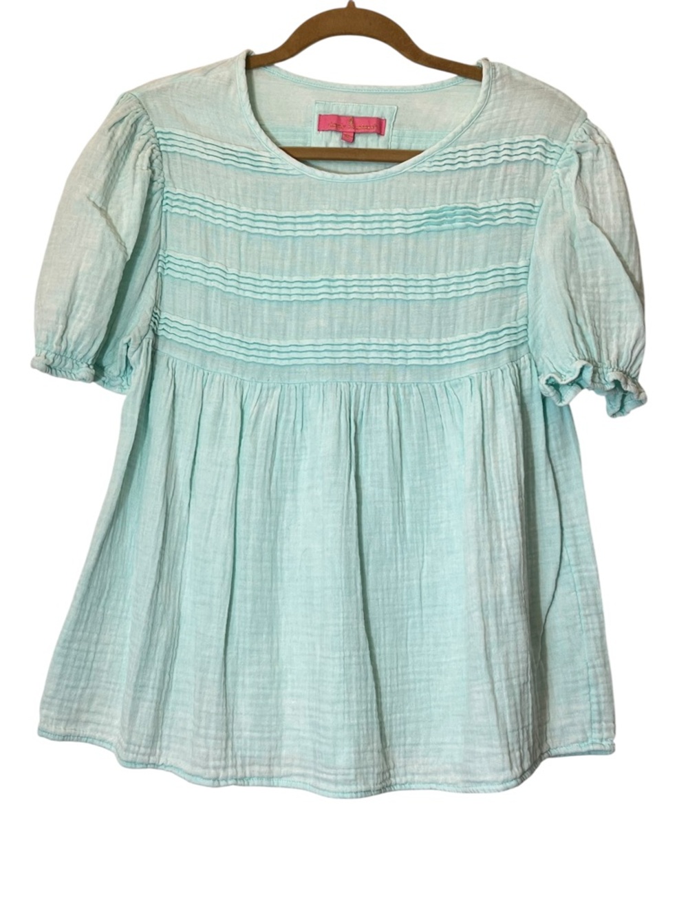 Simply Southern Cotton Gauze Baby Doll Blouse Size S Sea Foam Green Y2K